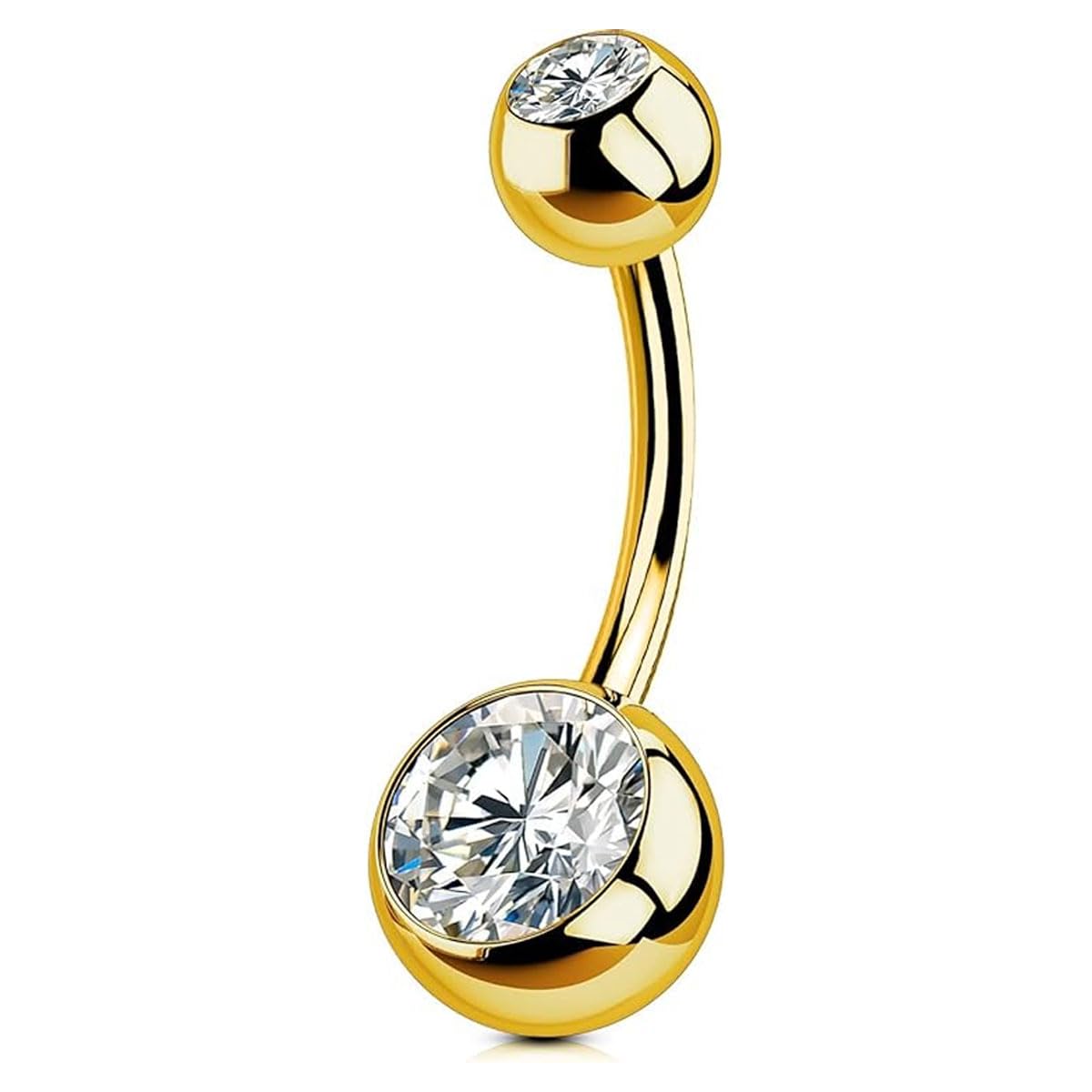 MQLSAERI 1 pieza 14G piercing ombligo titanio 10 mm longitud barra piercing mujer hombre regalo joyería ombligo bolas largas CZ titanio piercing ombligo barras ombligo 1,6 mm anillo ombligo - oro