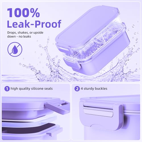Adults Lunchbox Bento Box with Lunch Bag for Women-74 OZ All-in-One Stackable Lunch Box for Adults Kids Leakproof Bento Large Lunch Box Containers with Fork Spoon Sauce Box for Work School (Purple) - image 4