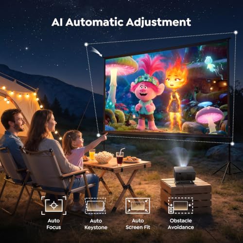 Image of Portable Smart Projector [Google TV 14.0 & 4K Support & Dolby] with WiFi and Bluetooth HDR10,Ceiling Mini Movie Short Throw Projector Outdoor with Built-in Apps Auto Focus Keystone for Home Bedroom