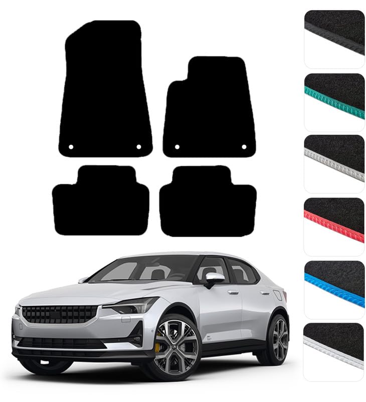 – Car Floor Mats for Polestar 2 2020+ Full Coverage Floor Protection - Anti Slip & Fit Car Mat with Clips Easy to Clean Car Carpet for All-Weather (Black Edging, Carpet)