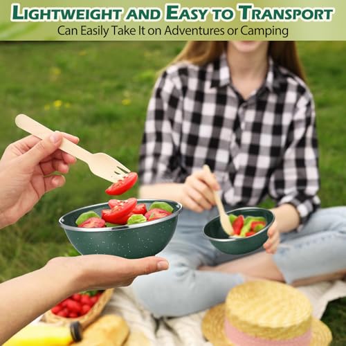 Sawysine 8 Pcs 6 Inch Enamel Bowl for Camping and Backpacking Enamelware Mixing Bowls Camping Cookware for Outdoor Cooking, Picnic, Snacks, Home, Farmhouse(Green)