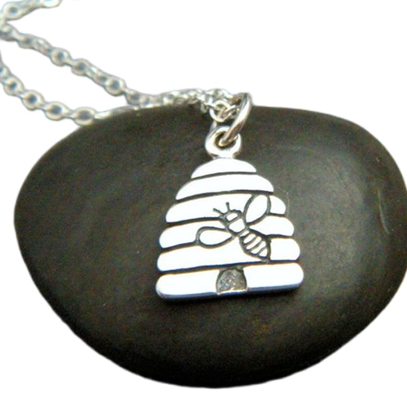 Collier ruche d'abeilles en argent sterling 925 porte-bonheur discret avec chaîne de 45 cm