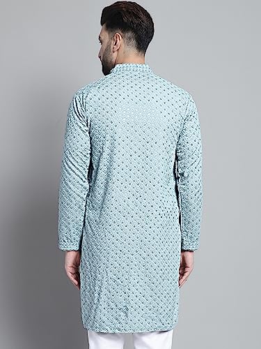 Image of Jompers Men's Regular Fit Cotton Chikankari Embroidered and Sequence Kurtas