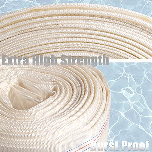 QuQuyi 1.5" x 30 FT Heavy Duty Reinforced PVC Swimming Pool Backwash Hose, General Purpose Lay-Flat Water Discharge pipe for Water Transfer Applications, White