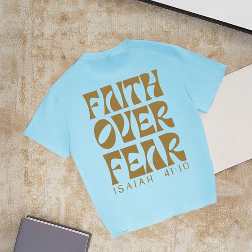 Image of Boys Faith Over Fear Shirt Christian Jesus T Shirts for Kids Religious Inspirational Bible Verse Graphic Tees Tops