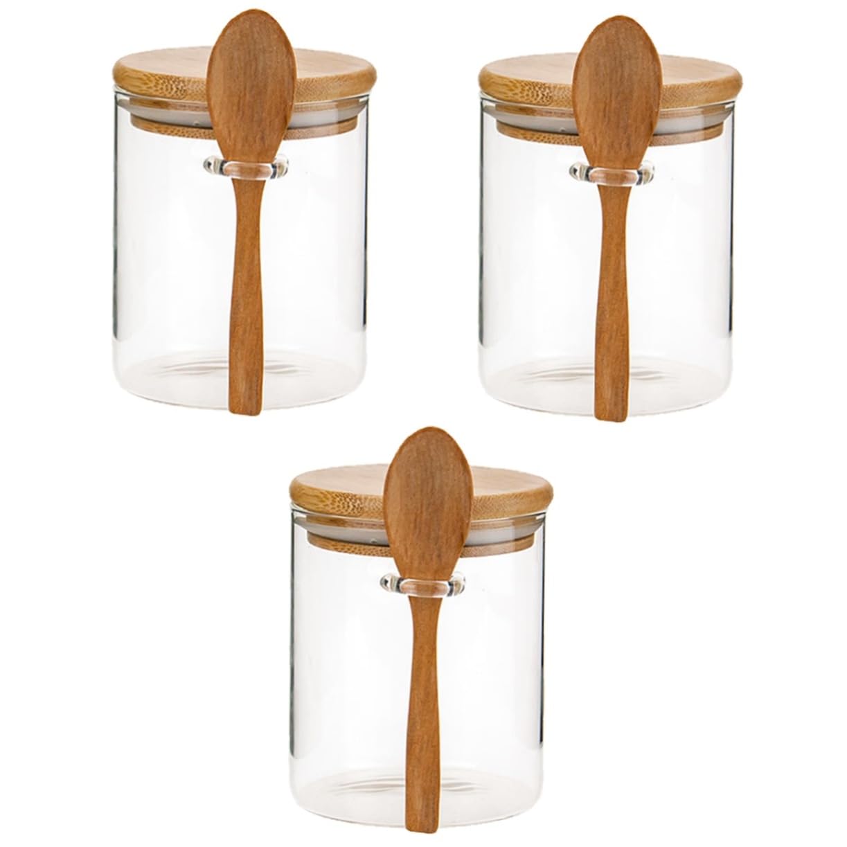 BESTonZON 3 Sets Bamboo Wood Cover Sealed Cans terrarium fogger cereal containers terrarium glass containers bath salt jars with scoop containers with lids glass bottle Storage Jar Food Jar