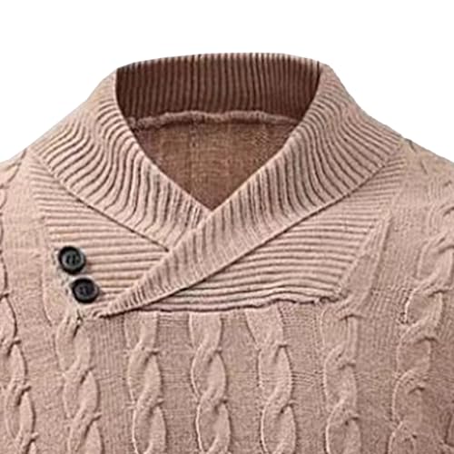 JEShifangjiusu Mens Shawl Collar Knit Sweater Casual Slim Fit Solid Color Pullover Fall Fashion Button Textured Sweater4