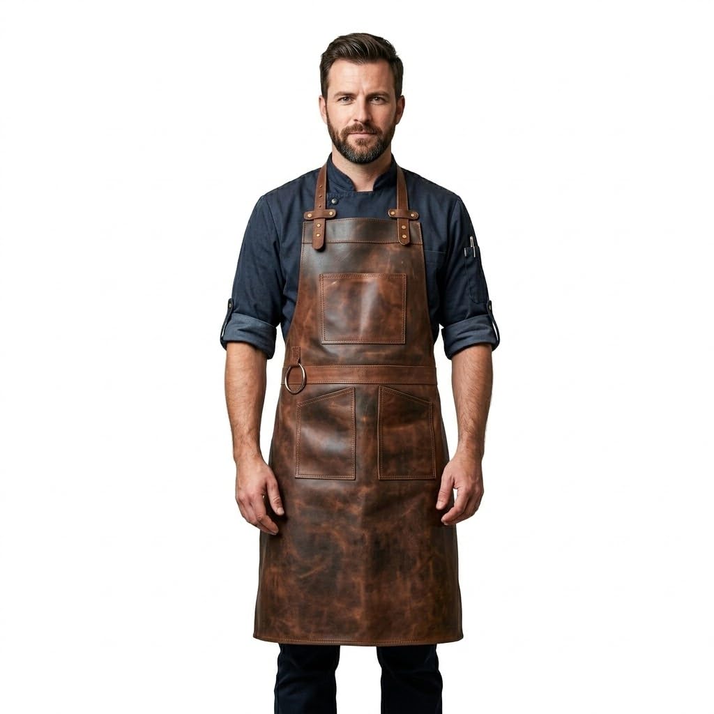 Delantal de cuero de grano completo marrón oscuro para carnicero, delantal de cocina, delantal de barbacoa, delantal de cocina, delantal de trabajo de madera, delantal de cheff, regalo de barbacoa,