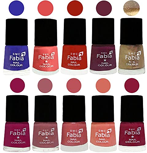 Image of SMC Fabia ALL IN ONE (PACK OF 10), Long Lasting Glossy Nail Polish, 6 ml Each, All Vibrant Colours,01791