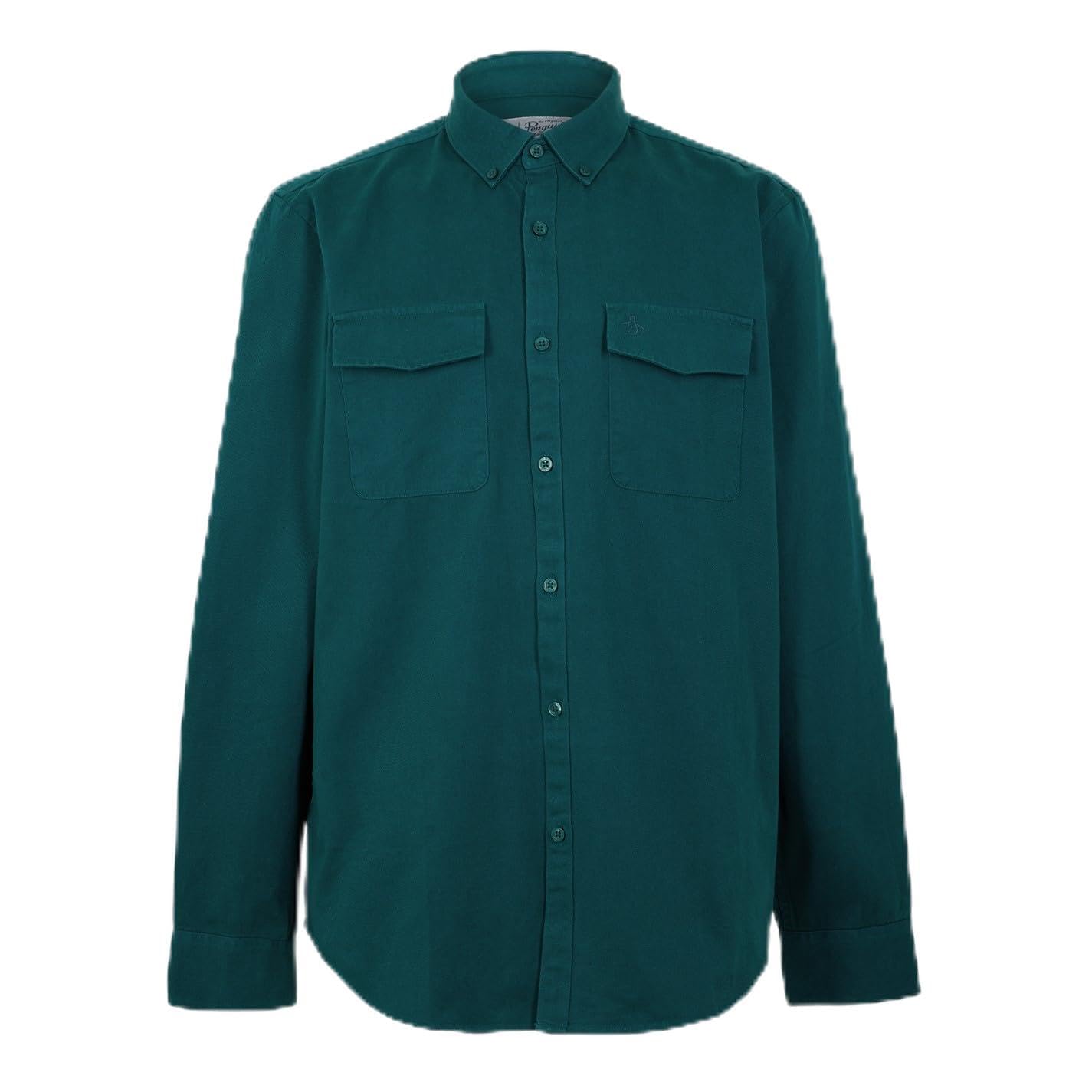 Original Penguin Men's Green Long Sleeve Twill Overshirt in Size M, Sports Direct