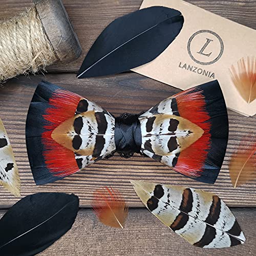Image of Feather Bow Ties for Men Original Luxury Elegant Wedding Bow Tie Pre-Tied Handmade Mens Bowties for Tuxedo