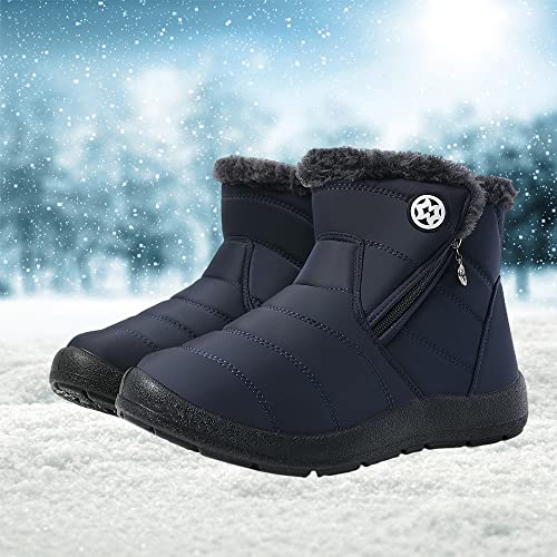 Image of Eagsouni Snow Boots Womens Winter Ankle Boots Ladies Warm Fur Lined Booties Thickening Shoes Zip Flat Sneakers Outdoor Booties
