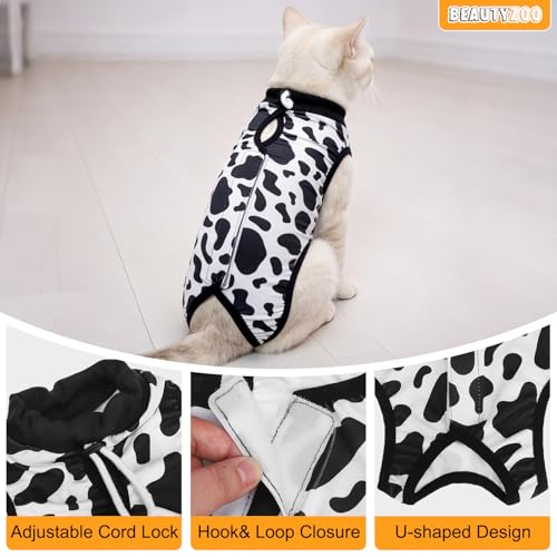 Image of BEAUTYZOO Cat Surgery Recovery Suit, Female Spay, Male Neuter, 2 Pack | Onesie for Cats After Surgery, Anti Licking Wounds, Cone of Shame Alternative, Surgical Recovery Anxiety Vest, Grey Cow XS