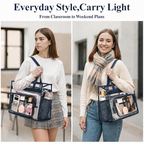 Image of PACKISM Clear Tote Bag for School - Large Heavy Duty Clear Tote for Girls | See Through PVC, Wide Zipper Opening, Front Pocket Keeps Essentials Visible for Students, Class, Work, Daily Carry, Age 12+