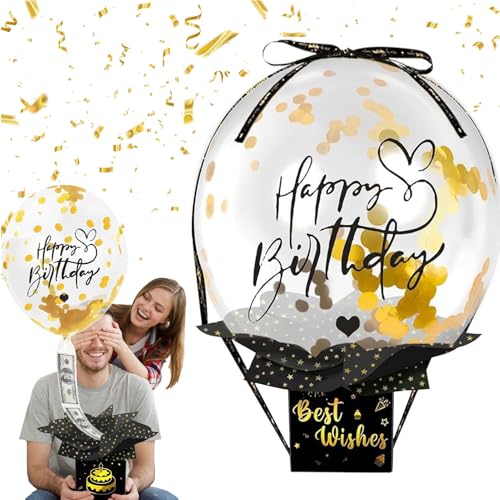 Geldgeschenke Geburtstag Überraschungsbox mit Luftballons, Pull Geld Ballon Box für Geldgeschenke, Geldgeschenk Ballon, Geburtstag Geldgeschenk Verpackung für Familie und Freunde (Schwarz)
