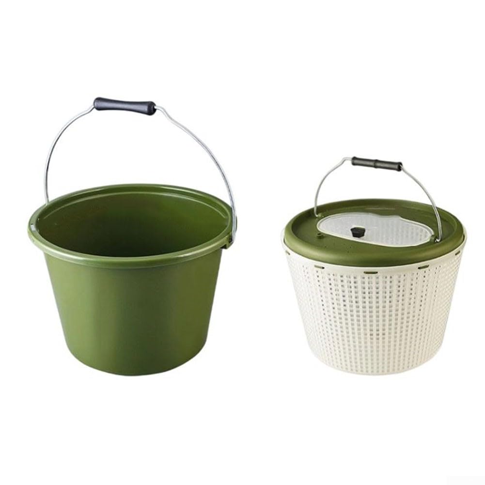 Secchio pieghevole per la pesca con doppi manici – Contenitore portatile per pesci vivi e esche – lavabo in polipropilene ispessito per campeggio – verde 33 x 23 x 23 cm (grande)