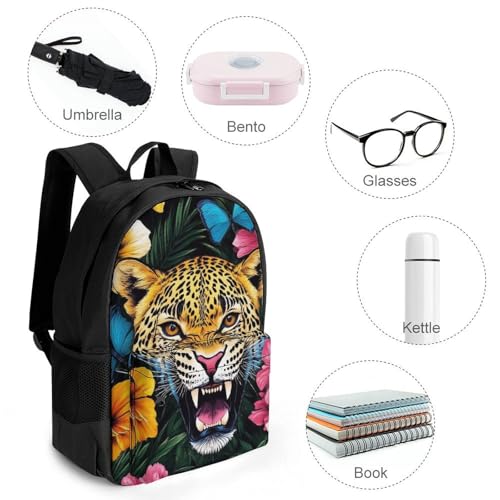 Supdreamc Polyester Daypack for Camping Travel Walking Cycling - Big Capacity Anti-Theft Multipurpose Bookbag, Jungle Florals Cheetah Leopard Print Camping Outdoor Backpack4