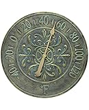 Blanc Fleur Aged Bronze 15 inch Decorative Outdoor Thermometer for Garage, Patio, Backyard, Outdoor Wall, Fence Vintage Antique Aged Bronze