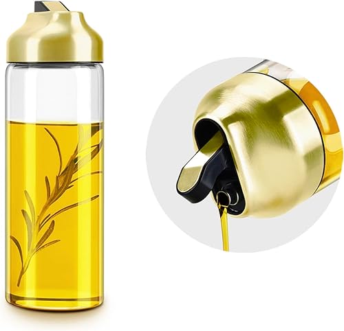 Aelga Botella dispensadora de aceite de oliva para cocina, dispensador de aceite de vidrio con boquilla de acero inoxidable, accesorios de cocina