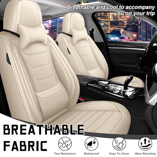 Image of Car Seat Cover Full Set for Toyota Camry Hybrid Seat Covers 2007-2024, Nappa Leather Waterproof Seat Covers For Cars, Airbag Compatible, Universal Automotive Seat Covers(Luxury Front Row /Beige)