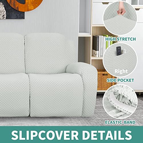 Image of YEMYHOM 6 Pieces Stretch Loveseat Recliner Slipcover Jacquard Recliner Sofa Cover with Side Pocket Fitted Recliner Cover Couch Furniture Protector with Elastic Bottom (Loveseat Recliner, Ivory)