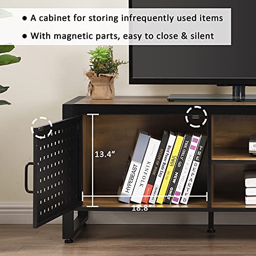 O&K FURNITURE Industrial TV Stand for 55 Inch TV, TV Cabinet with Shelves and Door, Gaming TV Entertainment Center Stand with Storage, Media Console Table for Living Room, Rustic Brown