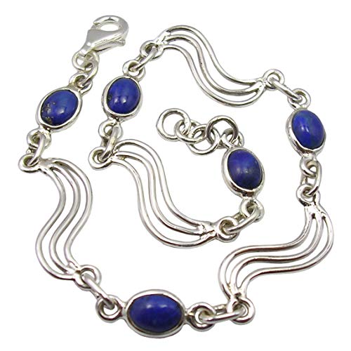 Image of Sterling Silver Navy Blue 5 x 7 mm Lapis Lazuli Link Bracelet 8.3 inch