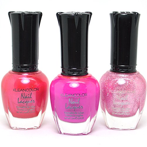 3 Kleancolor Nail Polish HOT ! Fusion Pink Neon Pink Fairy Lacquer Set 3SET40 + FREE EARRING