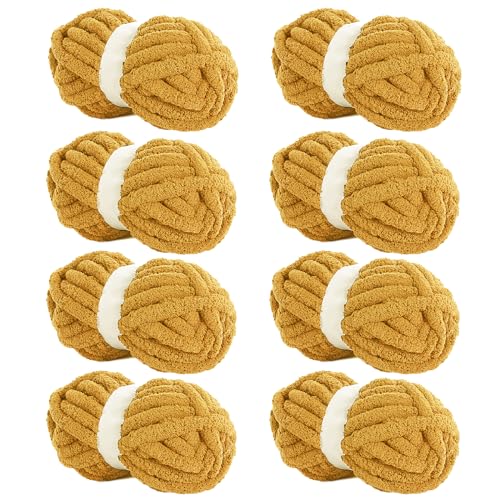 HOMBYS Yellow Chunky Chenille Yarn for Crocheting,...