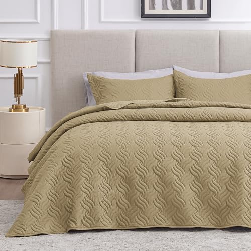 Love's cabin Twin Quilt Bedding Set Camel Bedspreads - Soft Bed Summer Lightweight Bedspread Comforter - Wave Pattern Bedding Coverlet for All Season - 2 Pieces (1 Quilt, 1 Pillow Sham) by Love's cabin - Used condition - US$19.12