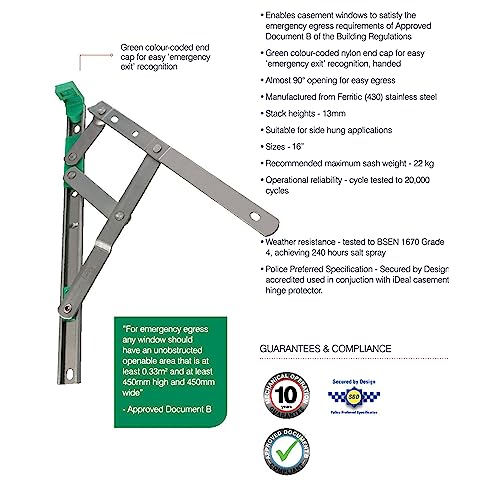 16" Premium Egress Fire Escape Window Hinges (Pair), Silver, 16 Inch - Image 2