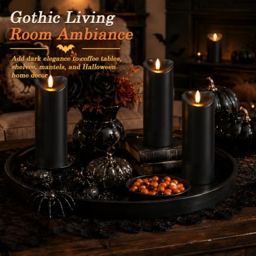 Image of Homemory Halloween Black Waterproof LED Candles with Remote Timer, Set of 2