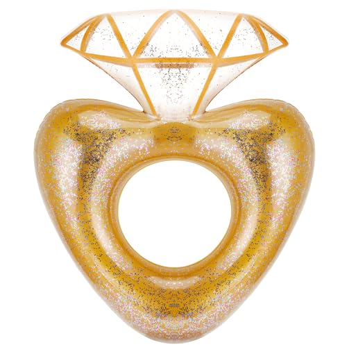 MoKo Anello da Nuoto, Galleggiante del Diamante Glitterato Oro Rosa, Materiale PVC Spesso, Accessori per Decorazioni di Festa Lago Spiaggia, Galleggianti Divertenti di Acqua per Adulti, Giallo Dorato