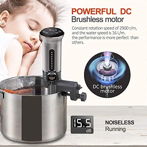 Sous Vide Cooker Ultra-Quiet Immersion-Circulator: Stainless Steel | G300 Silver Machine Brushless DC Motor |1100 Watts | IPX7 Waterproof by KitchenBoss