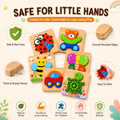 Image of Wooden Jigsaw Puzzles Set | Puzzle Game for Kids 3 to 5 Years | 6 in 1 Animal & Vehicle Puzzle Toy for Shape Matching Activity Play | Multi Color |1 Set