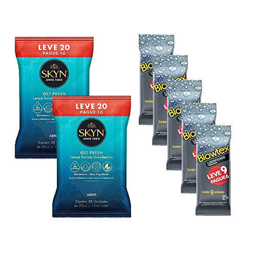 Kit Preservativo Blowtex Lubrificante c\ 45un. + Lenços Umedecidos Skyn 40un.