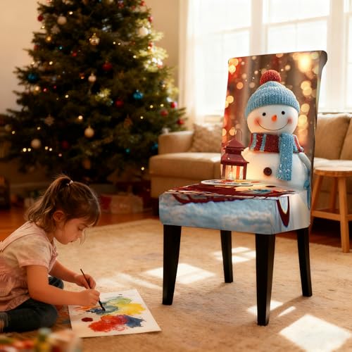 Image of Nuxovilar 2PCS Smiling Snowman Sleigh Stretch Chair Covers 23.6x70in