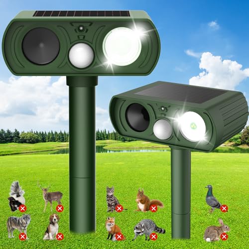 Solar Ultrasonic Animal Repellent, Deer Repellent Devices Waterproof with Motion Detection, Cat Repellent Outdoor Squirrel Skunk Rabbit Raccoon Dog Mouse Deterrents Animal Repeller for Yard Patio