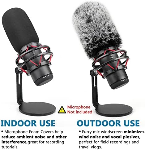 Pop Filter for Hyperx Quadcast s, Mic Foam Cover+Furry Wind Muff Compatible with Hyperx Quadcast s Microphone Pop Filter Windscreen Cover for Indoor/Outdoor Use,Combo 2Pack