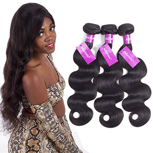 Body Wave Bundles Weave Hair Human Bundles 8A Brazilian Virgin Hair Bundles Total 300g Natural Black Color by Alibarbara (16 18 20 22)
