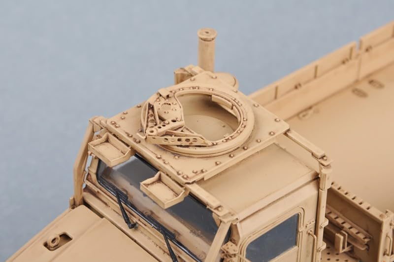 Completed Trumpeter US MK23 MTVR model kit in desert tan, front three-quarter view