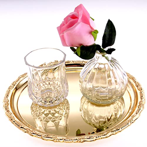 Maro Megastore (Pack Of 4) 10.2 Inch Round Iron Gold Mirror Serving Tray Stylish Floral Engraved Victoria Design Engraved Decorative Party Birthday Buffet Wine Decor Platter Plate Cc-500 #TOP2