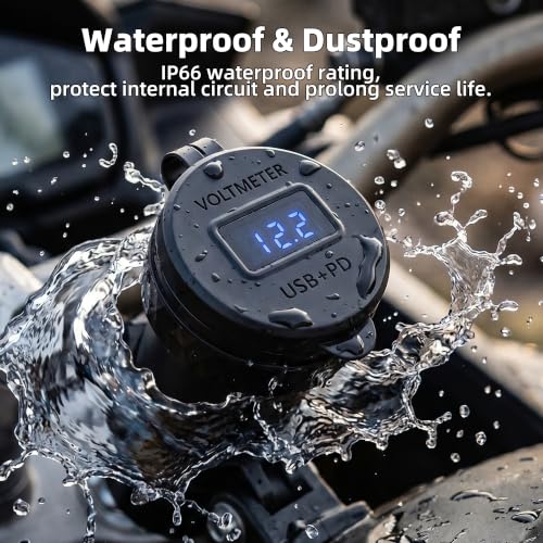 Image of DaierTek Waterproof DIN /Hella USB Charger Adapter,DC QC Powerlet Motorcycle Phone Charger with Blue LED for BMW Triumph Tiger Ducati