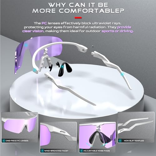 Image of ATTCL Sports Sunglasses for Women Running: UV400 Protection Wrap Around Lightweight Sun Glasses for Cycling Baseball Outdoor White Purple