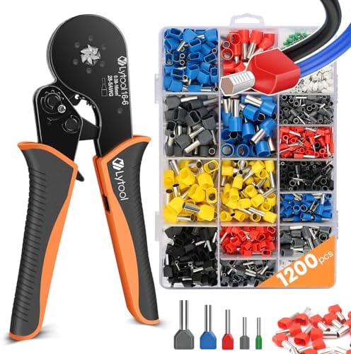 Crimping Pliers 0.08-16 mm² Set, Lytool Wire End Ferrule Pliers Crimp Pliers Hexagonal Crimping Pliers with 1200 Twin and Single-Line Wire End Ferrules Set for Insulated Uninsulated Crimping