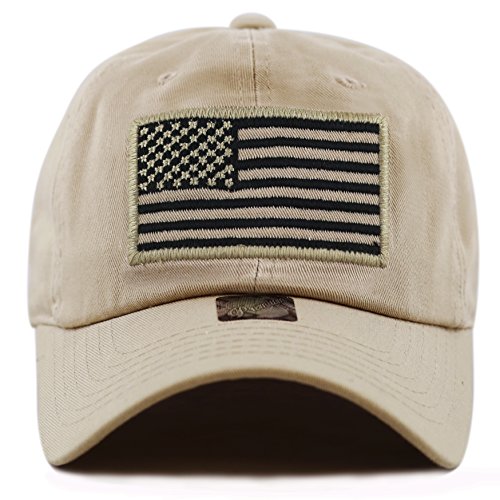 The Hat Depot Low Profile Tactical Operator USA Flag Buckle Cotton Cap (Khaki) - Image 2