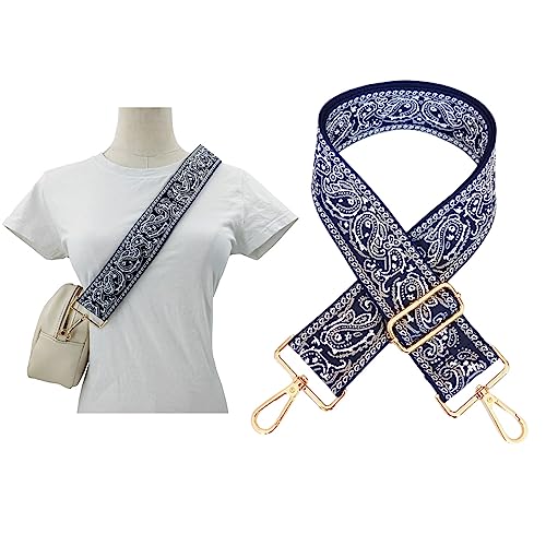 Image of 1pc Adjustable Strap Replacement 2inch Wide Paisley Jacquard Belt for Crossbody Purse Handbag Shoulder Guitar Camera Bag (Black)