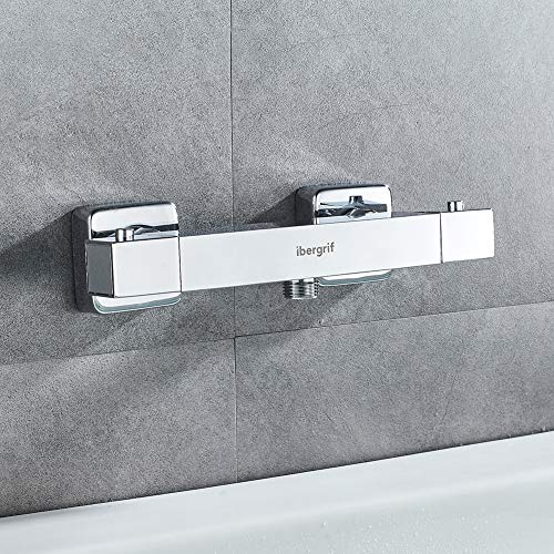 Ibergrif - Eckig Thermostat für Brausebatterie, Duscharmatur Ersatzteile, Verbrühschutz, Chrome – Ansicht 3