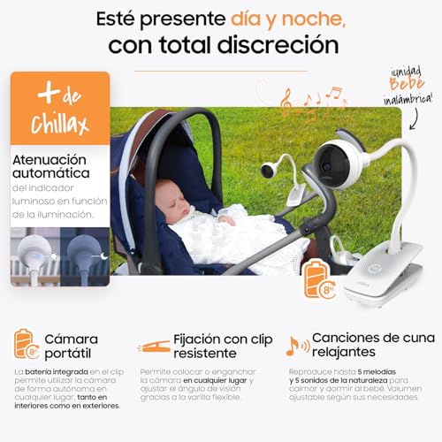 CHILLAX - Vigilabebés Cámara Giraffe Clip Portátil - Pantalla LCD HD 5" - Cámara Full HD 1080p - Varilla Flexible - Visión Nocturna - Walkie-Talkie - WI-FI ON/Off - Alerta Sonido y Movimiento - App - imagen 4