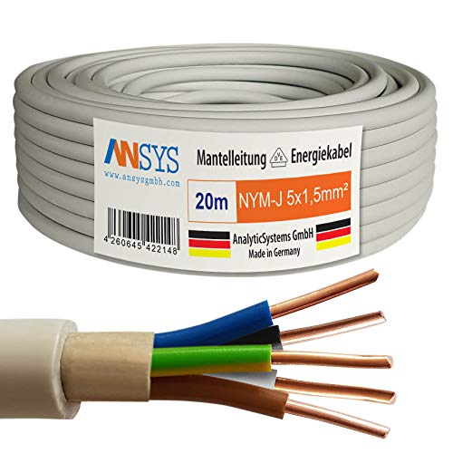 TechMech 20m NYM-J 5x1,5 mm² Mantelleitung Feuchtraumkabel Elektrokabel Kupfer Made in Germany